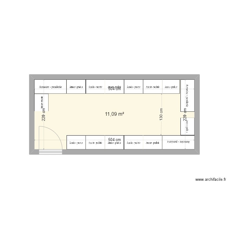 PENDERIE. Plan de 1 pièce et 11 m2