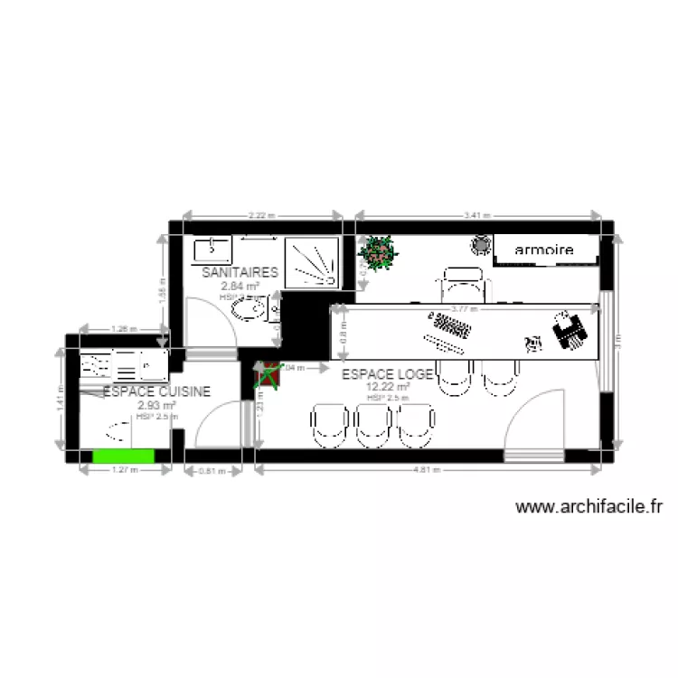 PROJET LOGE CHENNEVIERES AMENAGEMENT 1 AVEC CUISINE. Plan de 