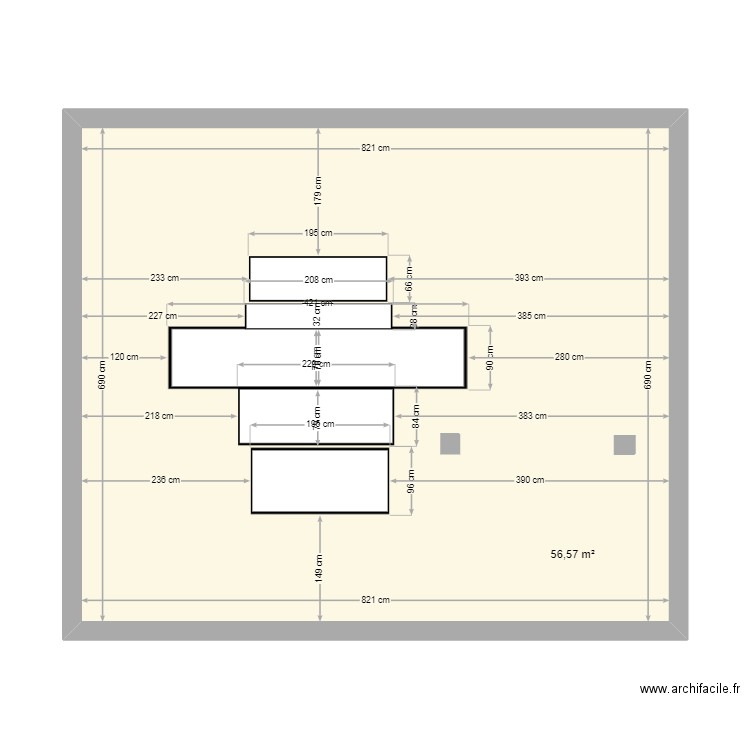 R1000 instal. Plan de 1 pièce et 57 m2