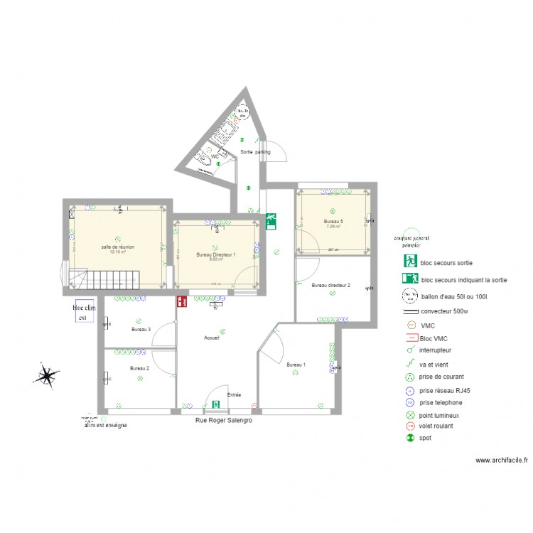 plan électrique et clim après travaux du rez de chaussée. Plan de 0 pièce et 0 m2