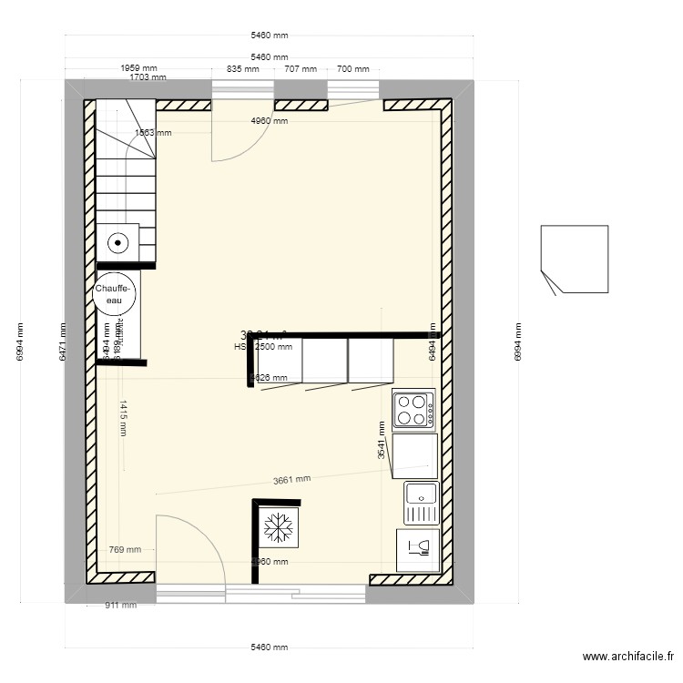 niort eta. Plan de 1 pièce et 32 m2