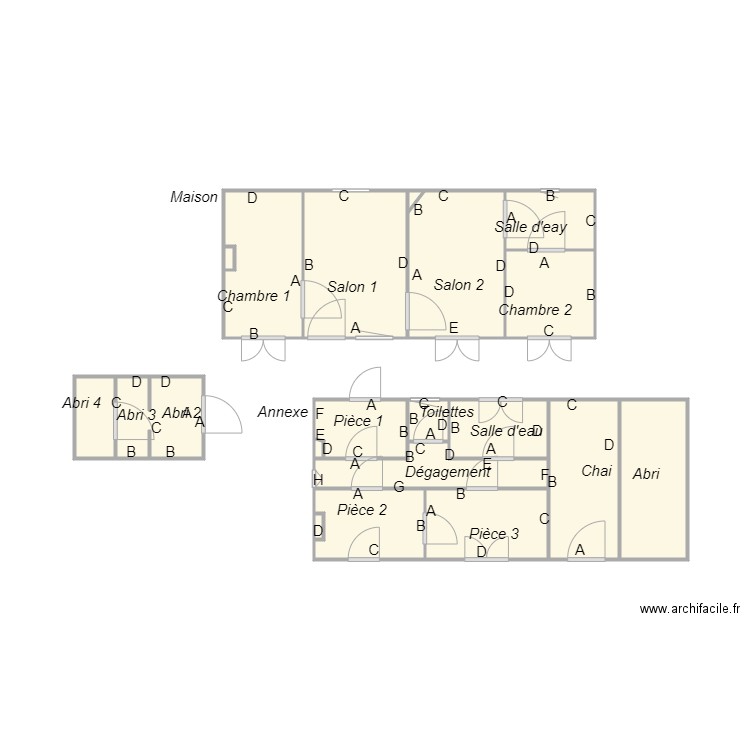 Croquis DARRIET 2 plomb. Plan de 19 pièces et 30 m2