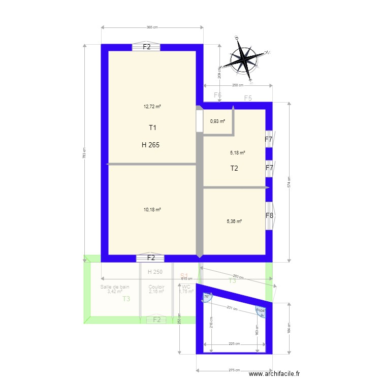 Millet. Plan de 13 pièces et 84 m2