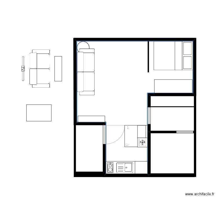 APPART. Plan de 1 pièce et 24 m2