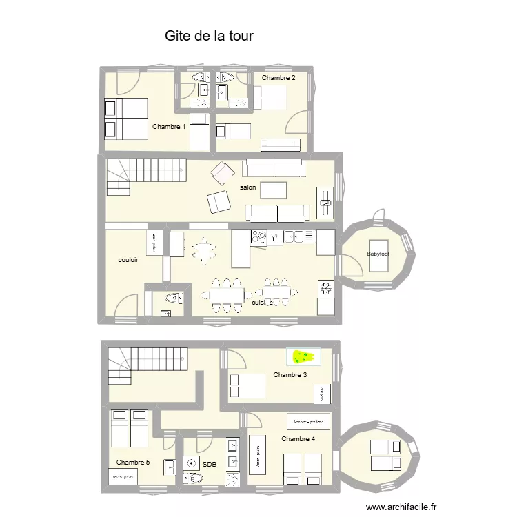 gite de la tour. Plan de 12 pièces et 103 m²