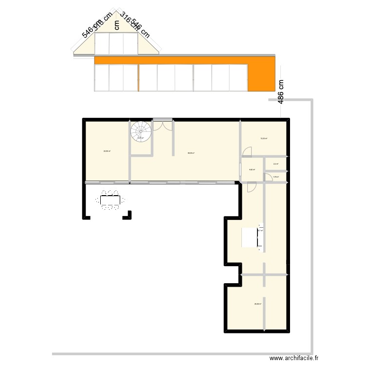 AFRAMED TYPE . Plan de 2 pièces et 93 m2