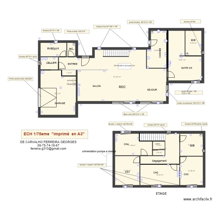 plan prise elec. Plan de 17 pièces et 210 m2