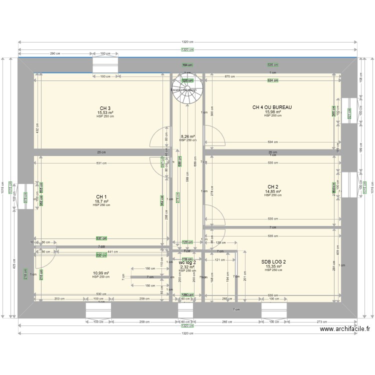 PLAN LACAUNE GABI ETAGE 2 LOG 2. Plan de 8 pièces et 194 m2