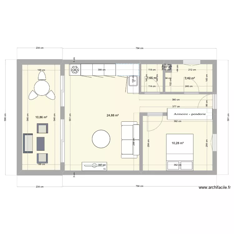 salon / cuisine DUPLEX - ANTIBES. Plan de 