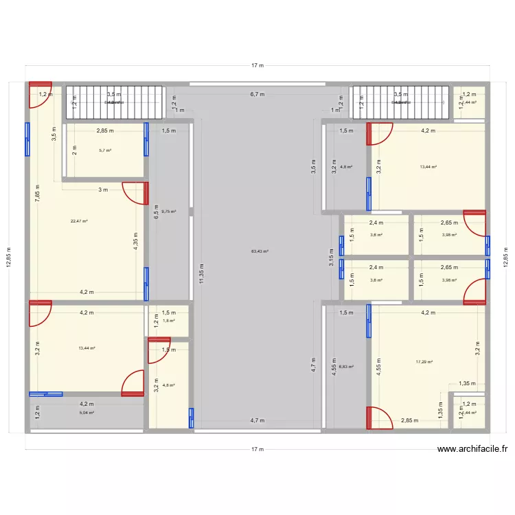 studio et chambre. Plan de 20  et 195 m²