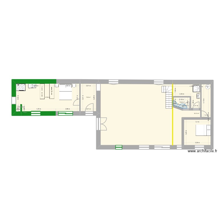 les ribons. Plan de 4 pièces et 61 m2