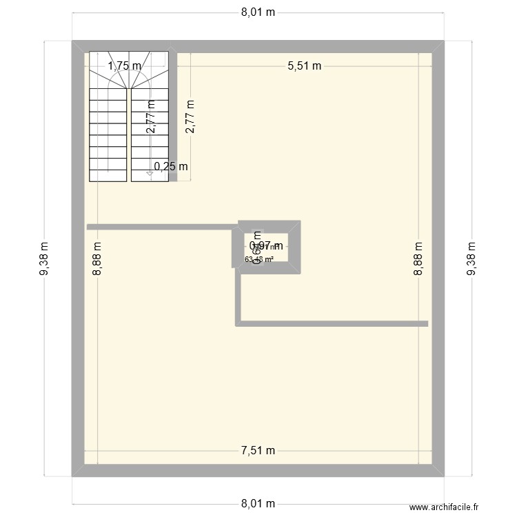 bois guillaume. Plan de 2 pièces et 67 m2