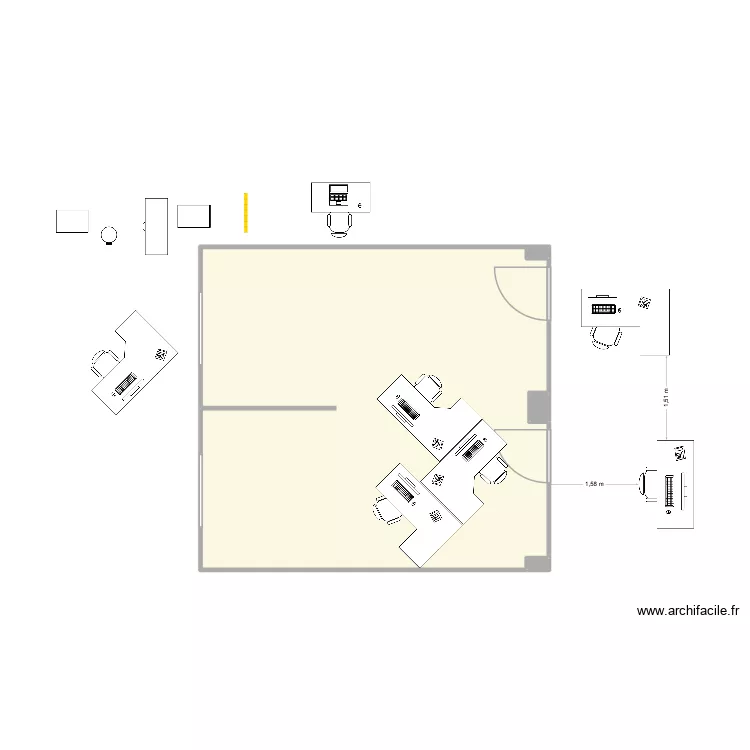 bureau 1. Plan de 4  et 35 m²
