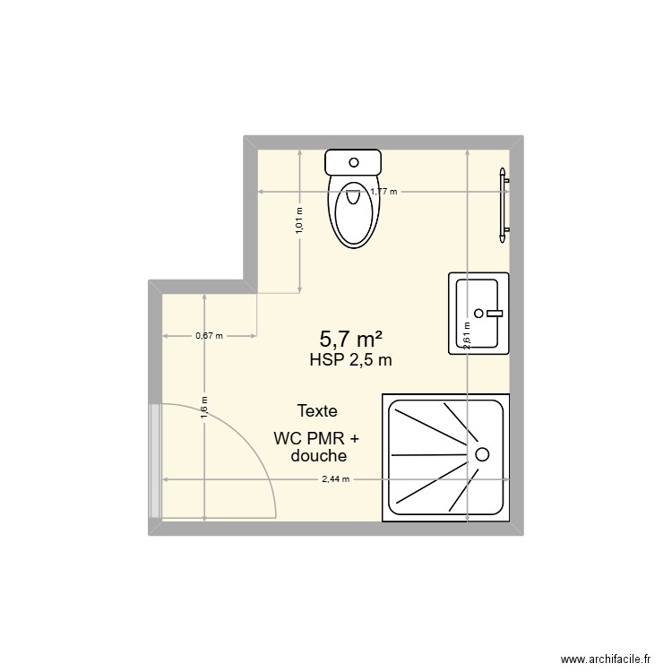 MAGDA - réimplant WC/Douche RDC. Plan de 1 pièce et 6 m2