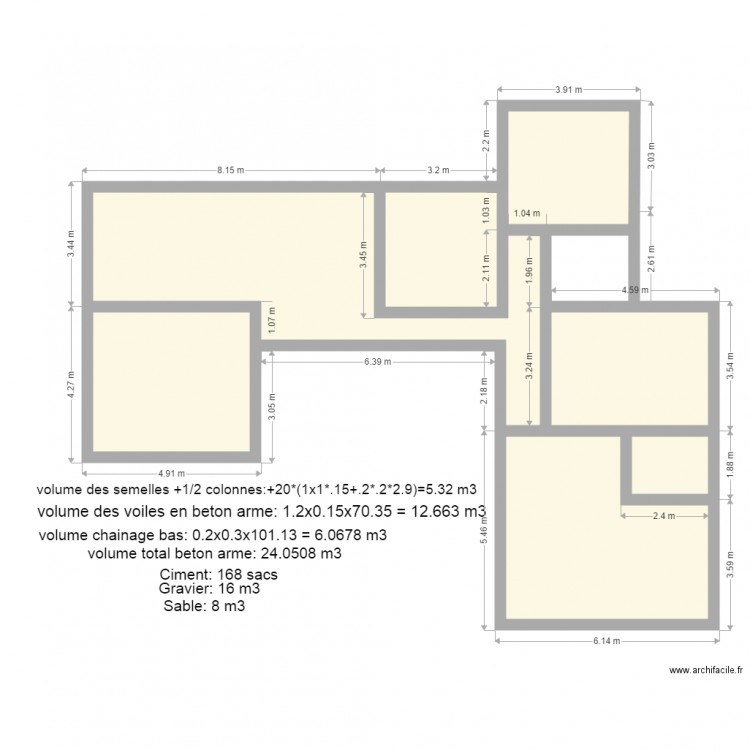 Ciment et agregats. Plan de 0 pièce et 0 m2