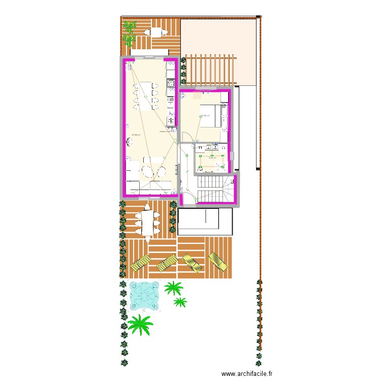 LEROUX  acces arriere marches. Plan de 3 pièces et 56 m2