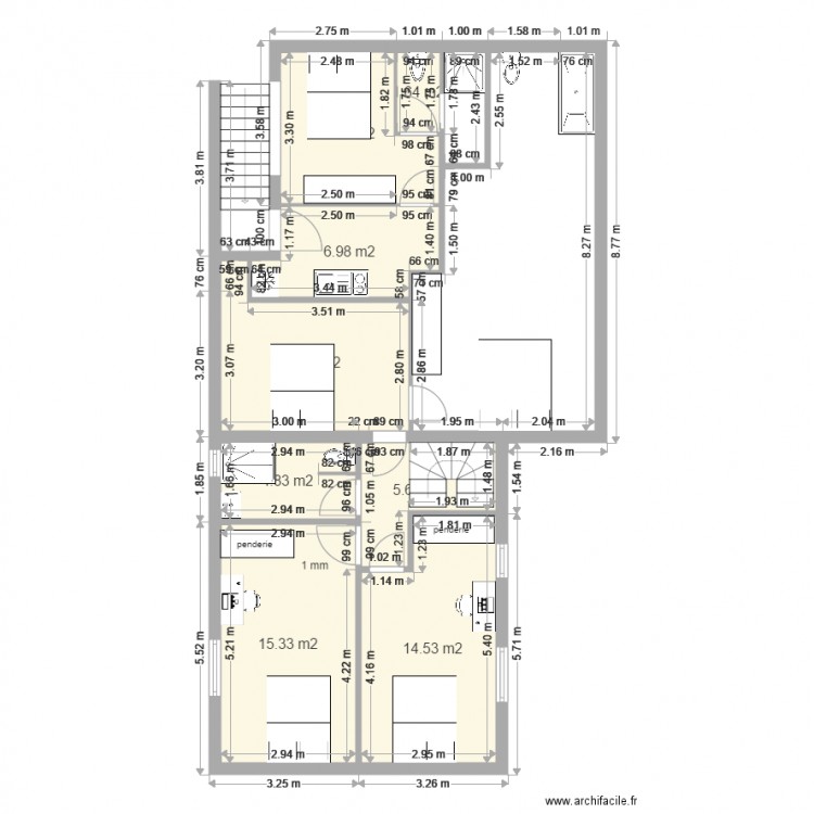 2 chambres sdb escalier. Plan de 0 pièce et 0 m2