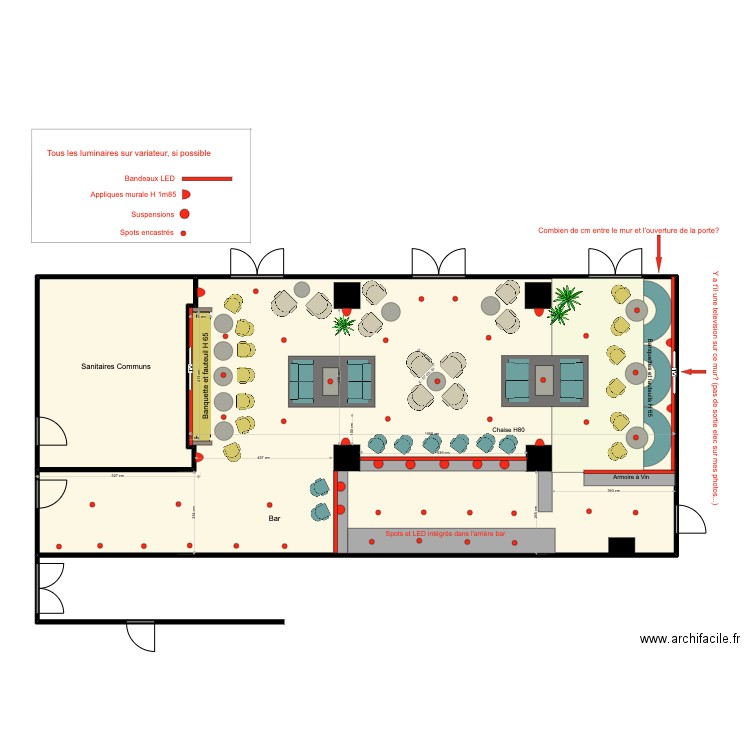 Hotel AZ - Bar. Plan de 2 pièces et 179 m2