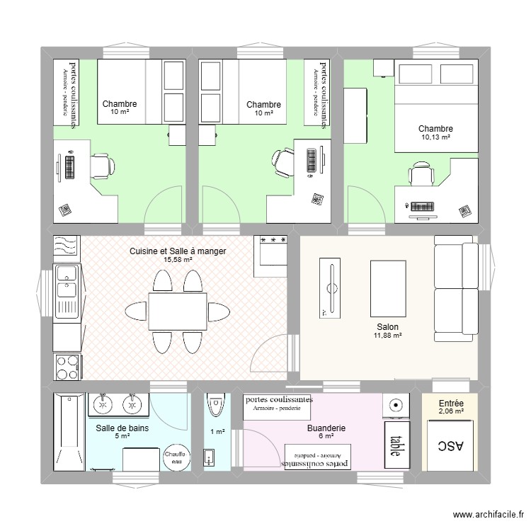 2 appartements. Plan de 9 pièces et 72 m2
