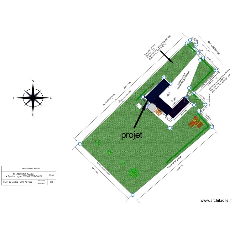 Plan de masse FUTURE avec agrandissement garage. Plan de 4 pièces et 224 m2