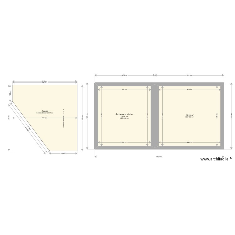 Ludwig R+1 côté cour. Plan de 2 pièces et 43 m2