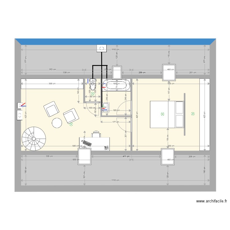 combles1. Plan de 6 pièces et 86 m2