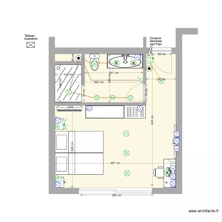 chambre A façade Etages 1 2 3. Plan de chambre A façade Etages 1 2 3. Plan de