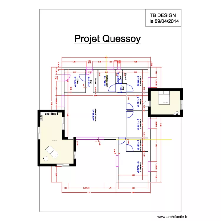 agrandissement maison en bois. Plan de 