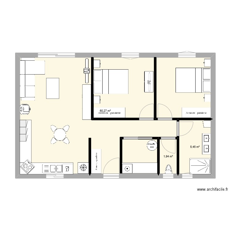 Maison T3 65 m² avec cellier. Plan de 0 pièce et 0 m2