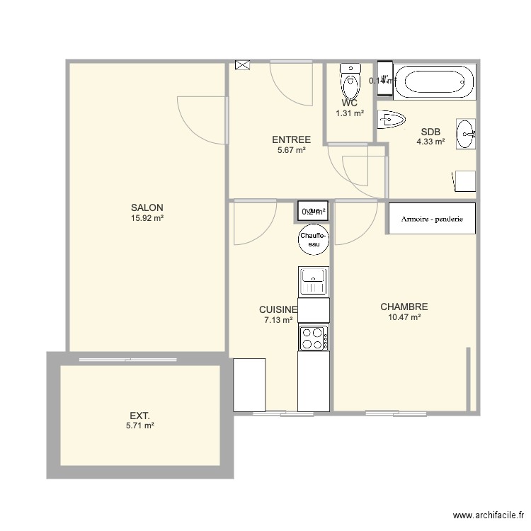 Plan 2 pièces Origine. Plan de 0 pièce et 0 m2