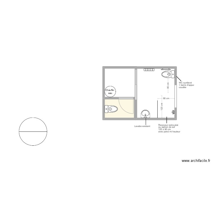 MERLIER SDB projet. Plan de 1 pièce et 2 m2