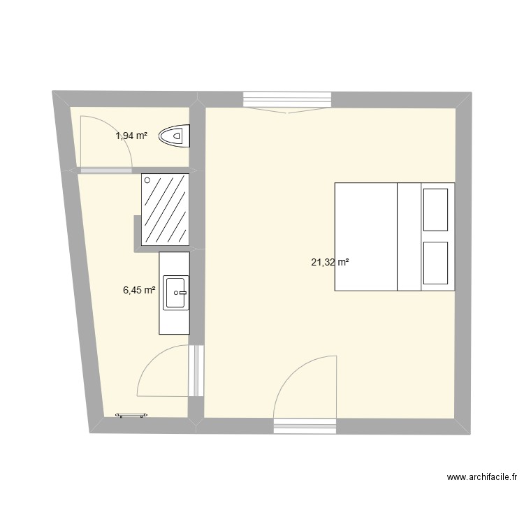 SUP14. Plan de 3 pièces et 30 m2