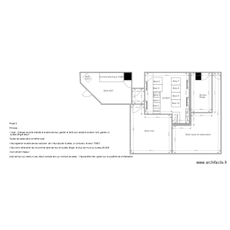 Plan PROJET 1 SALLE SERVEUR Lyon PART DIEU. Plan de 5 pièces et 81 m2