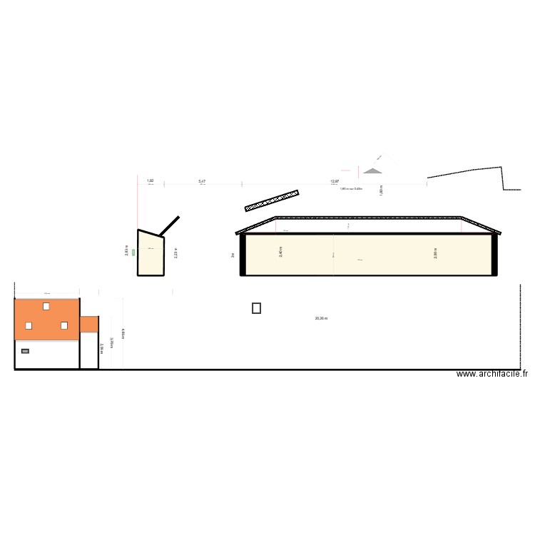 plan de coupe exemple. Plan de 2 pièces et 55 m2