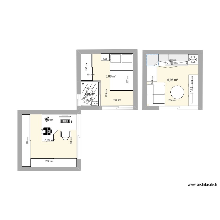 PIERRE MODULE  3 X 3 = 9 M2..... Plan de 4 pièces et 22 m2