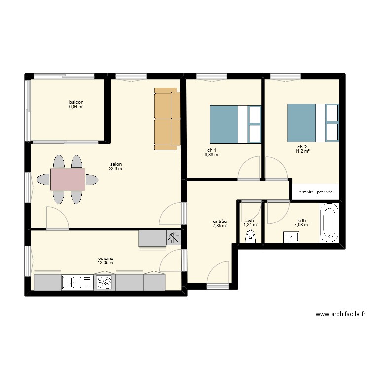 plan t3 corniche. Plan de 8 pièces et 75 m2