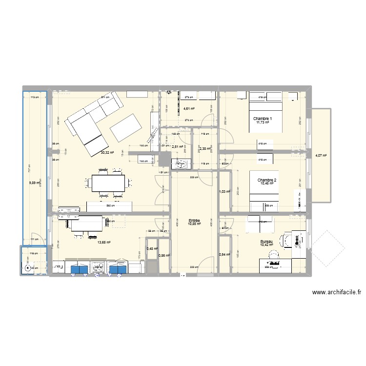 kennedy meubles. Plan de 17 pièces et 115 m2