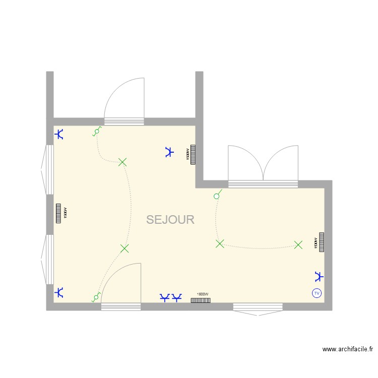 Co_intervention_francais_circuit_chambre. Plan de 1 pièce et 16 m2
