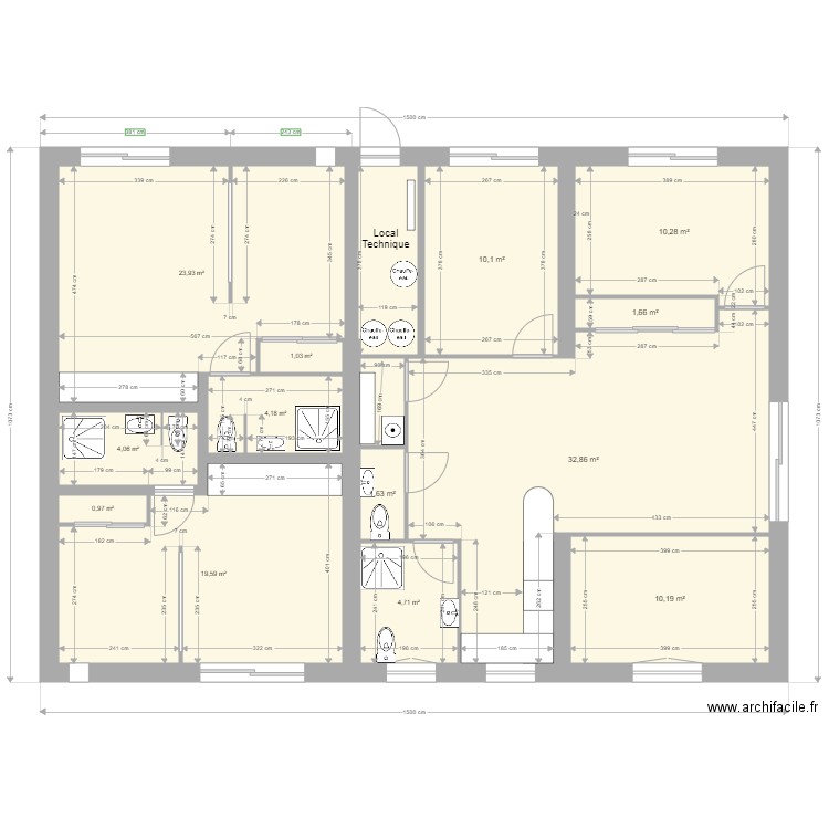 Yvrac SSSOL Projet 1. Plan de 14 pièces et 131 m2