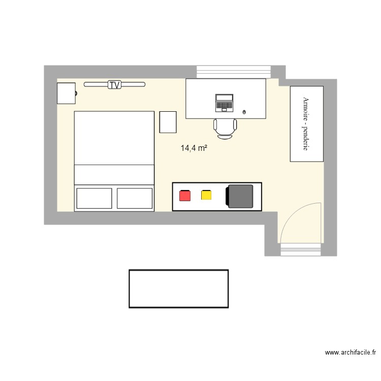 Chambre. Plan de 1 pièce et 14 m2