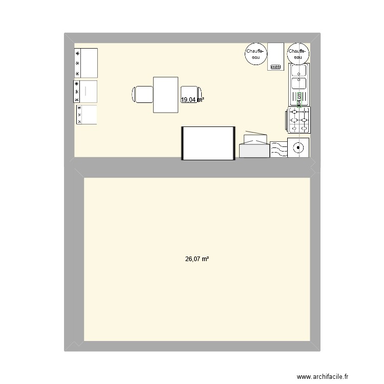 Naomie. Plan de 2 pièces et 45 m2