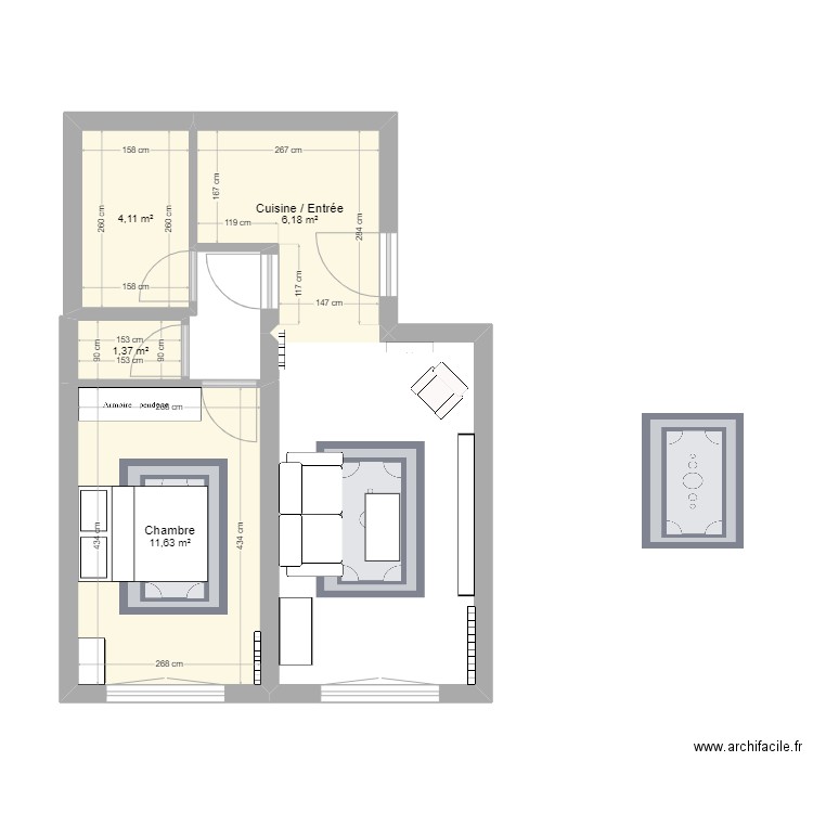 Soisy T2. Plan de 4 pièces et 23 m2