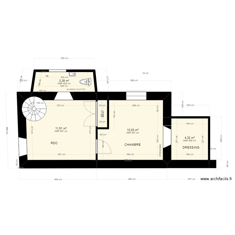 pavillon  rch 1 B. Plan de 5 pièces et 30 m2