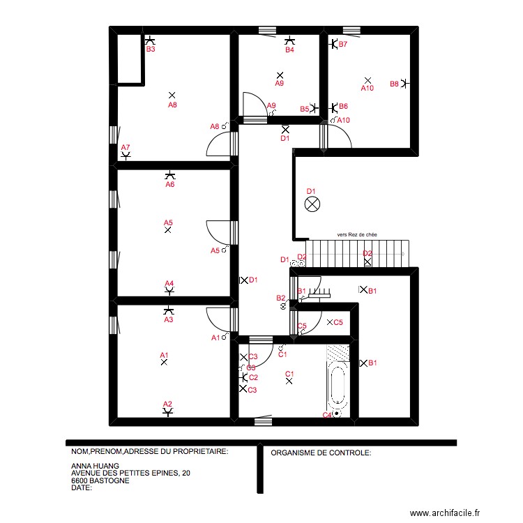 étage ANNA. Plan de 9 pièces et 85 m2