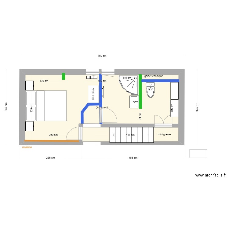 aménagement chalet niv1 version 2. Plan de 1 pièce et 21 m2