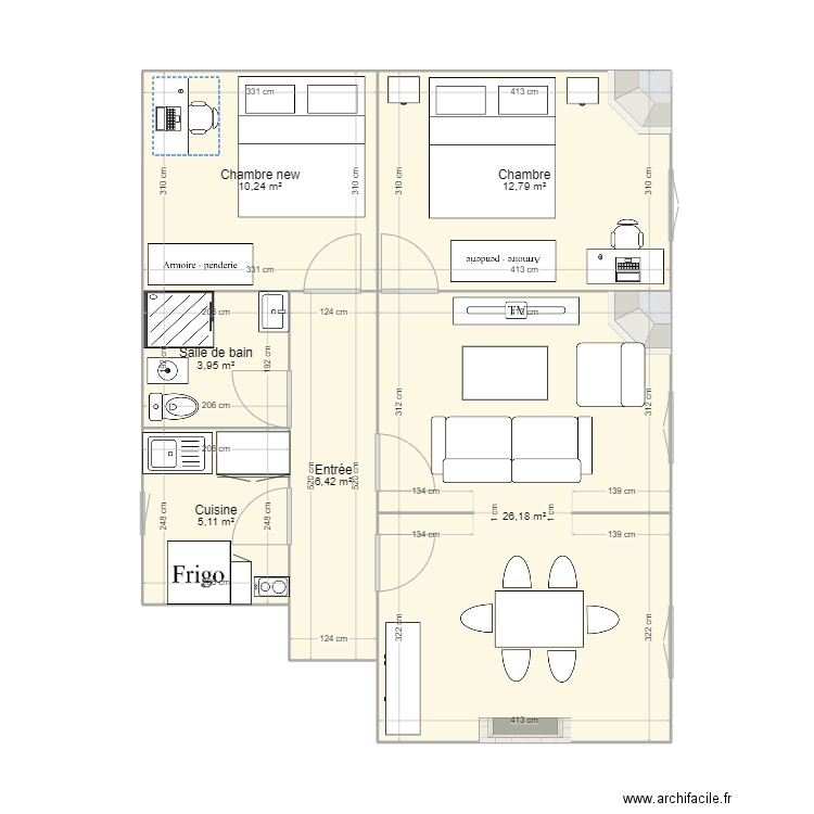 AD_1. Plan de 6 pièces et 65 m2