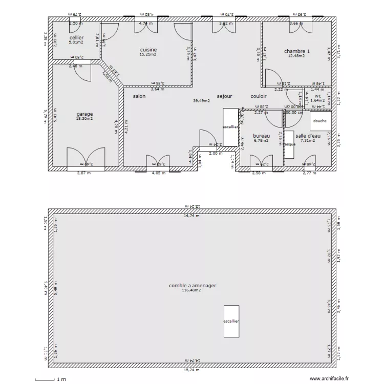projet de construction comble amenagable. Plan de 