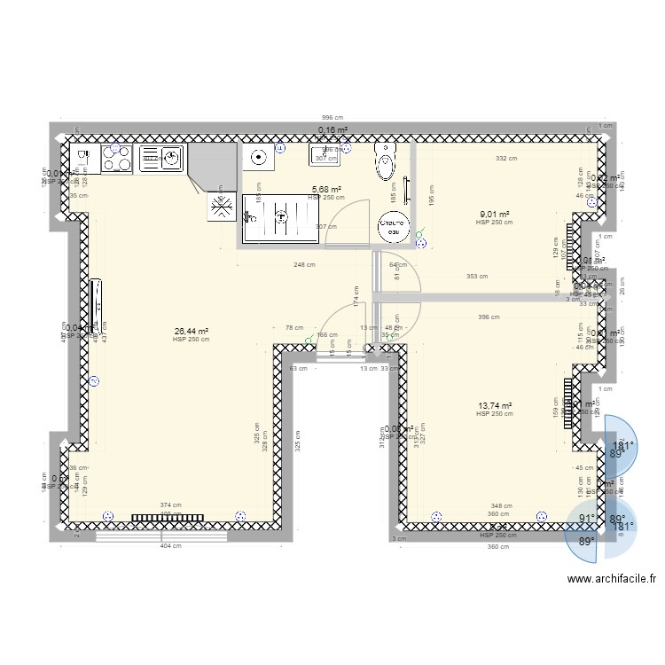 T2 Méru. Plan de 16 pièces et 55 m2