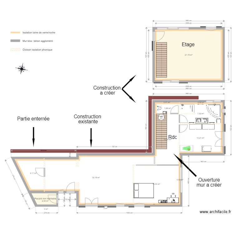 Plan extension rdc et étage. Plan de 0 pièce et 0 m2