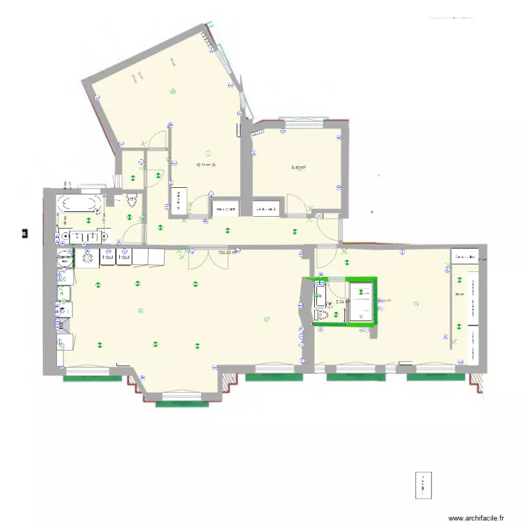 a base cot&eacute;e Jaures projet amandine final grande  chambre wc SDB sans les meubles . Plan de 